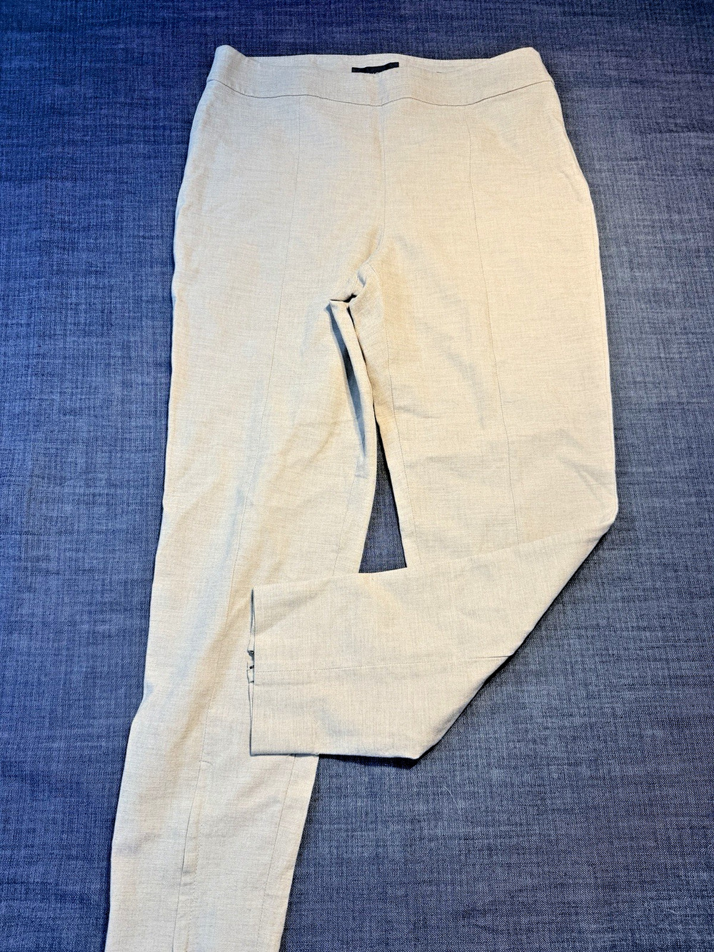 St John Emma Pants Oatmeal Heather Stretch Twill Ankle Zip Trousers Sz 10 USA